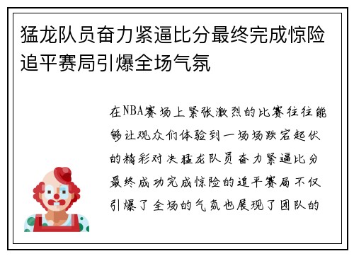 猛龙队员奋力紧逼比分最终完成惊险追平赛局引爆全场气氛